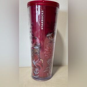New Starbucks 24oz Tumbler Christmas Holyday Red Poinsettia + Straw 2022